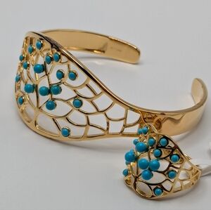 NEW Turquoise Tree Design Bracelet & Ring, 18k/Sterling Silver, NWT size7